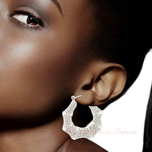 Silver Bling Bamboo Hoops