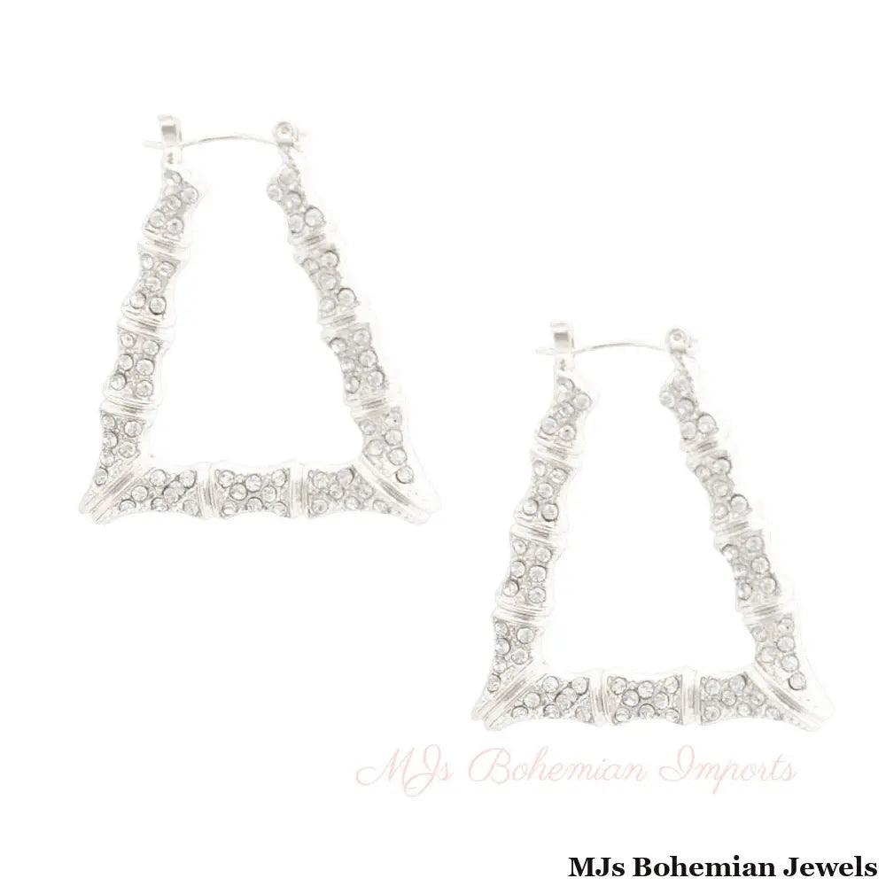 Silver Bling Trapezoid Bamboo Hoops