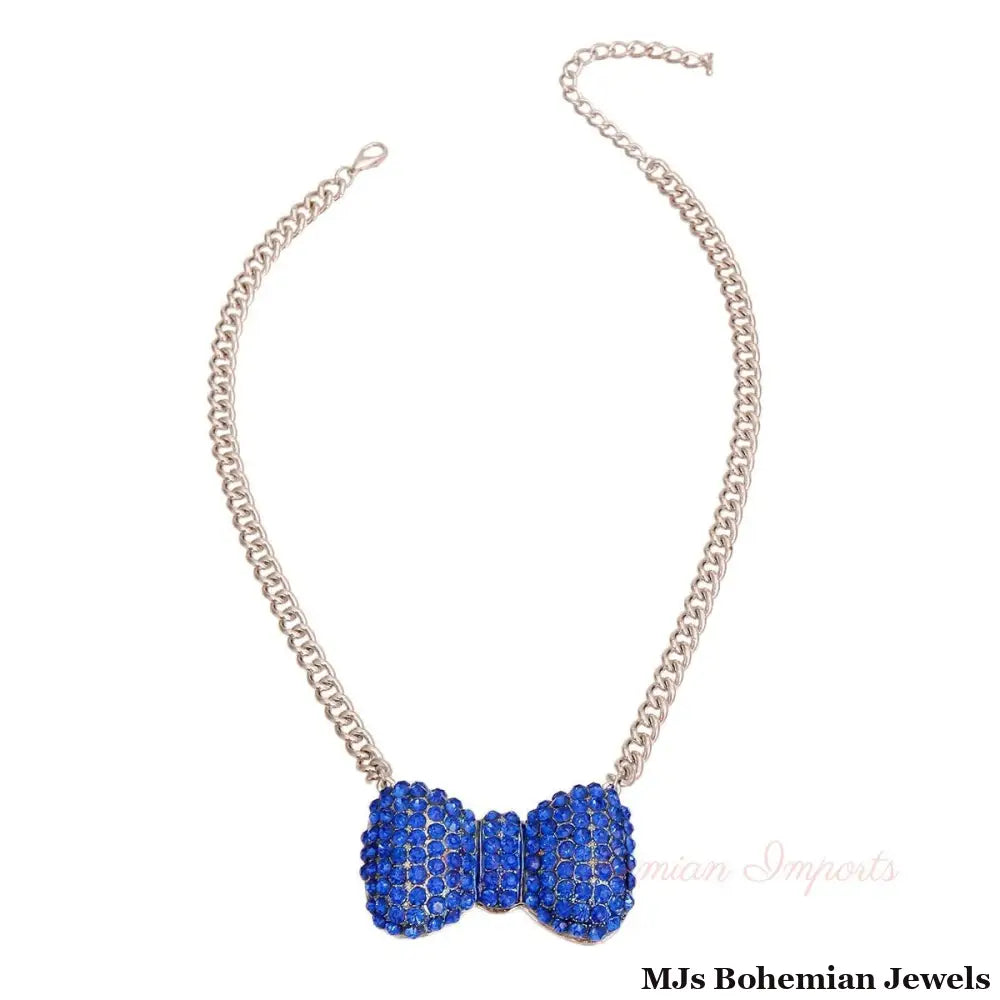 Silver Blue Chunky Bow Necklace
