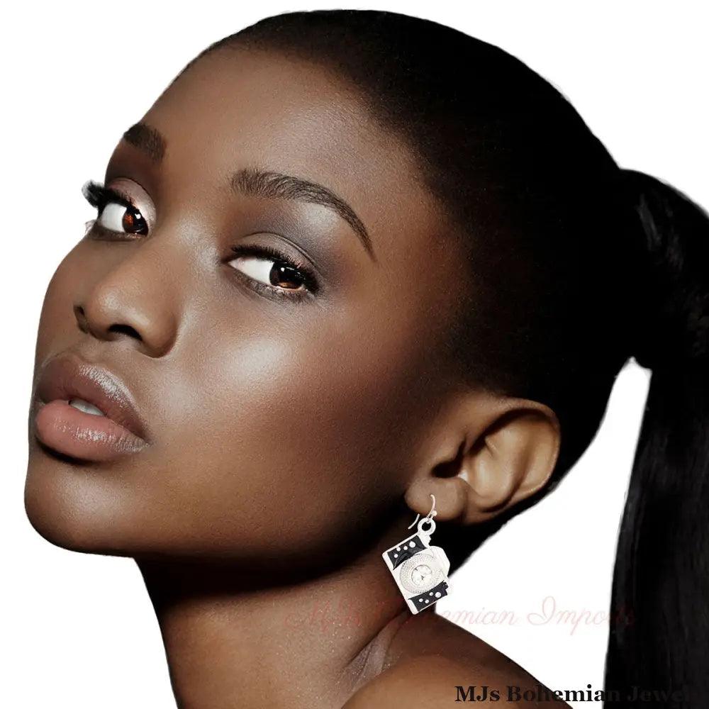 Silver Camera Earrings
