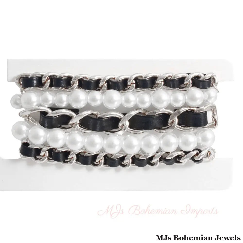 Silver Chain Pearl 5 Pcs Bracelets
