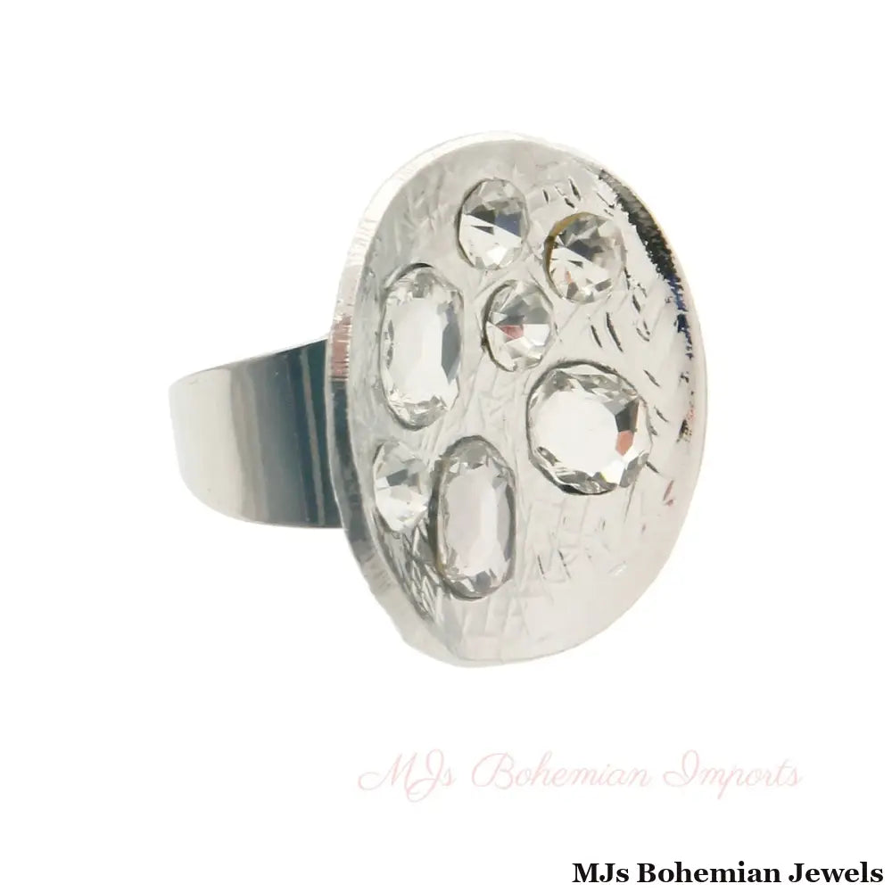 Silver Clear Oval Crystal Ring