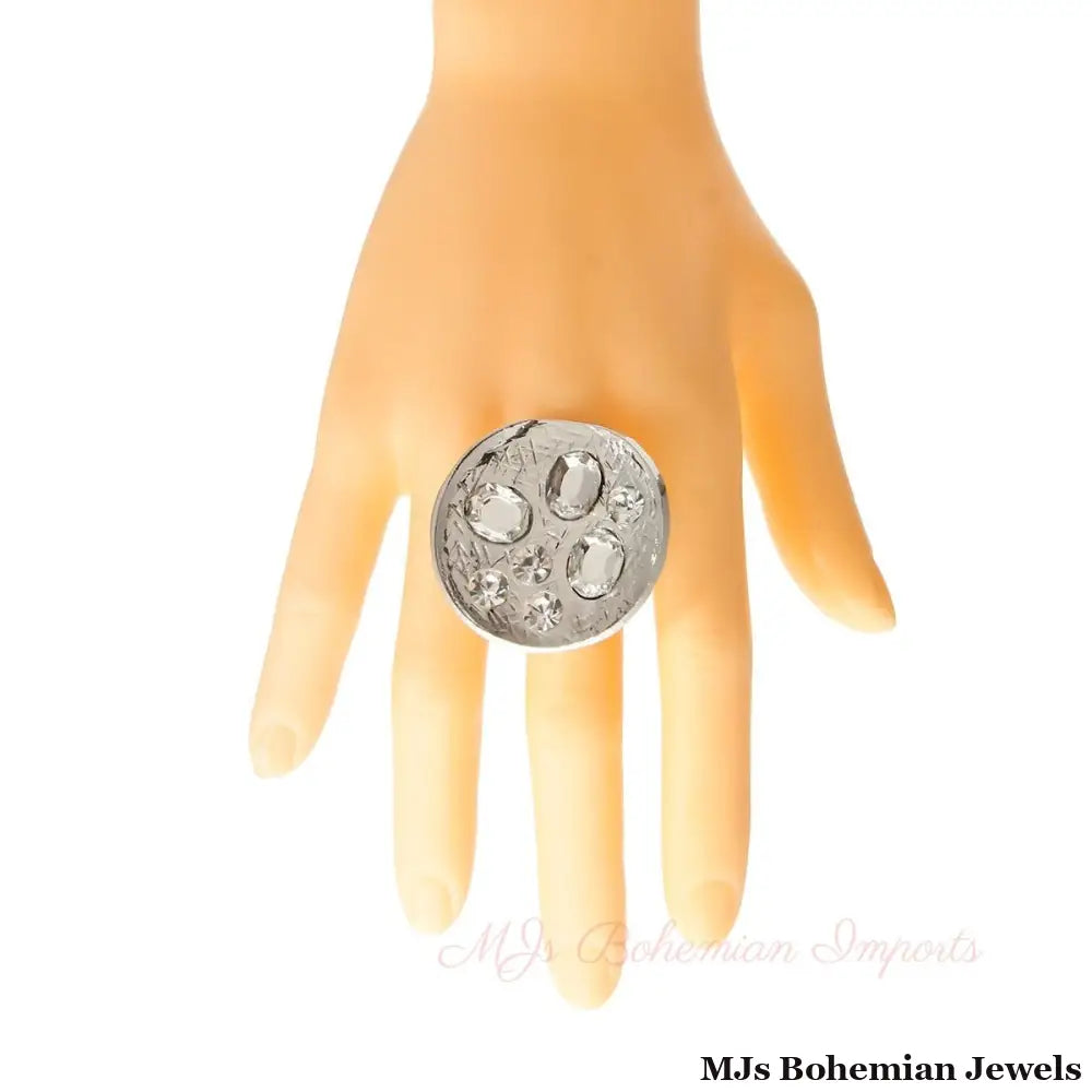 Silver Clear Oval Crystal Ring