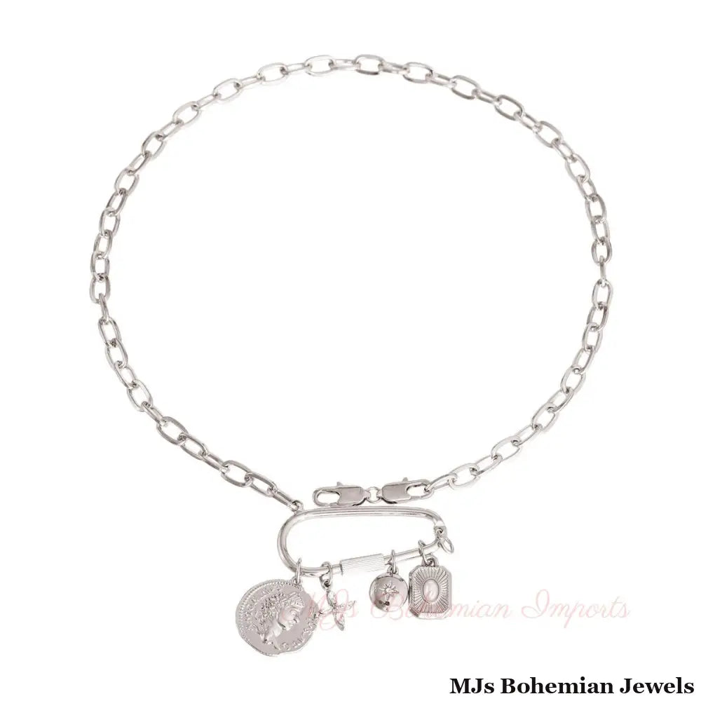 Silver Coin Screw Carabiner Chain