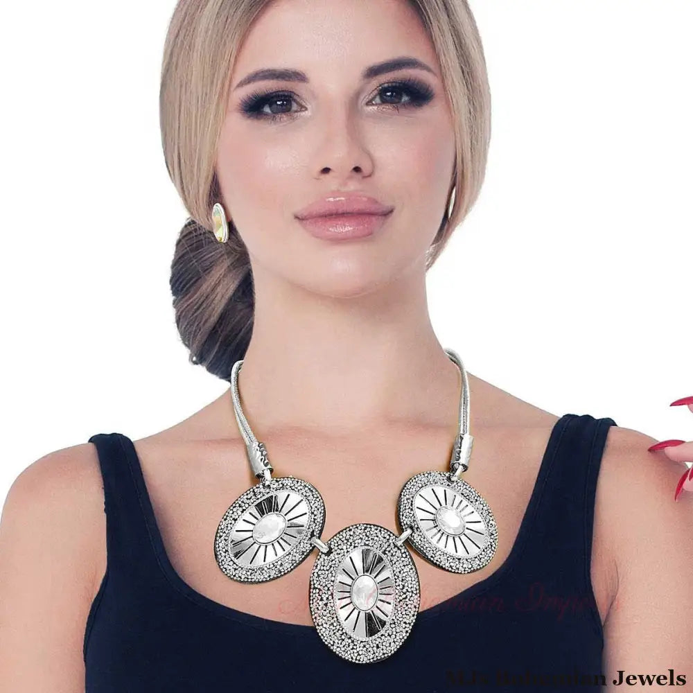 Silver Cord Oval Necklace