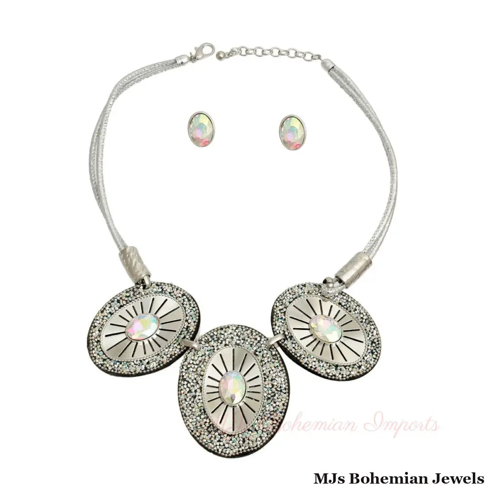 Silver Cord Oval Necklace