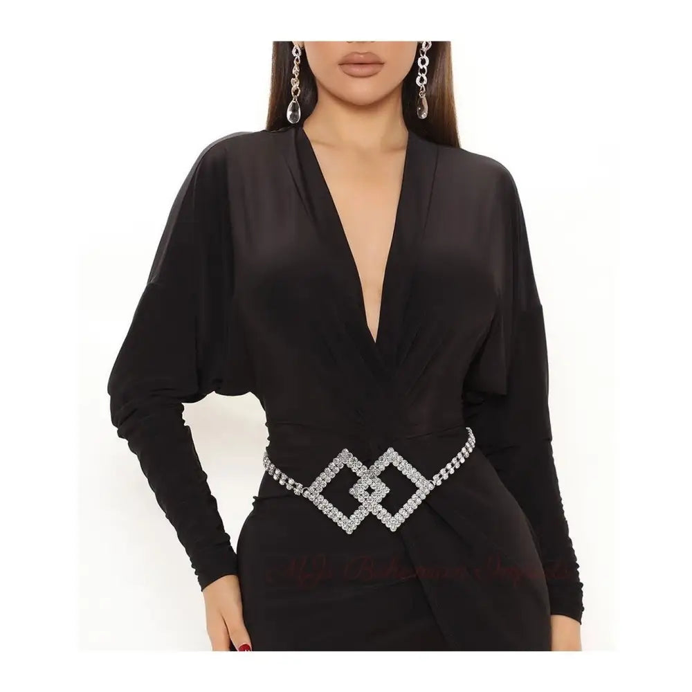 Silver Embellished Diamond Chain Belt