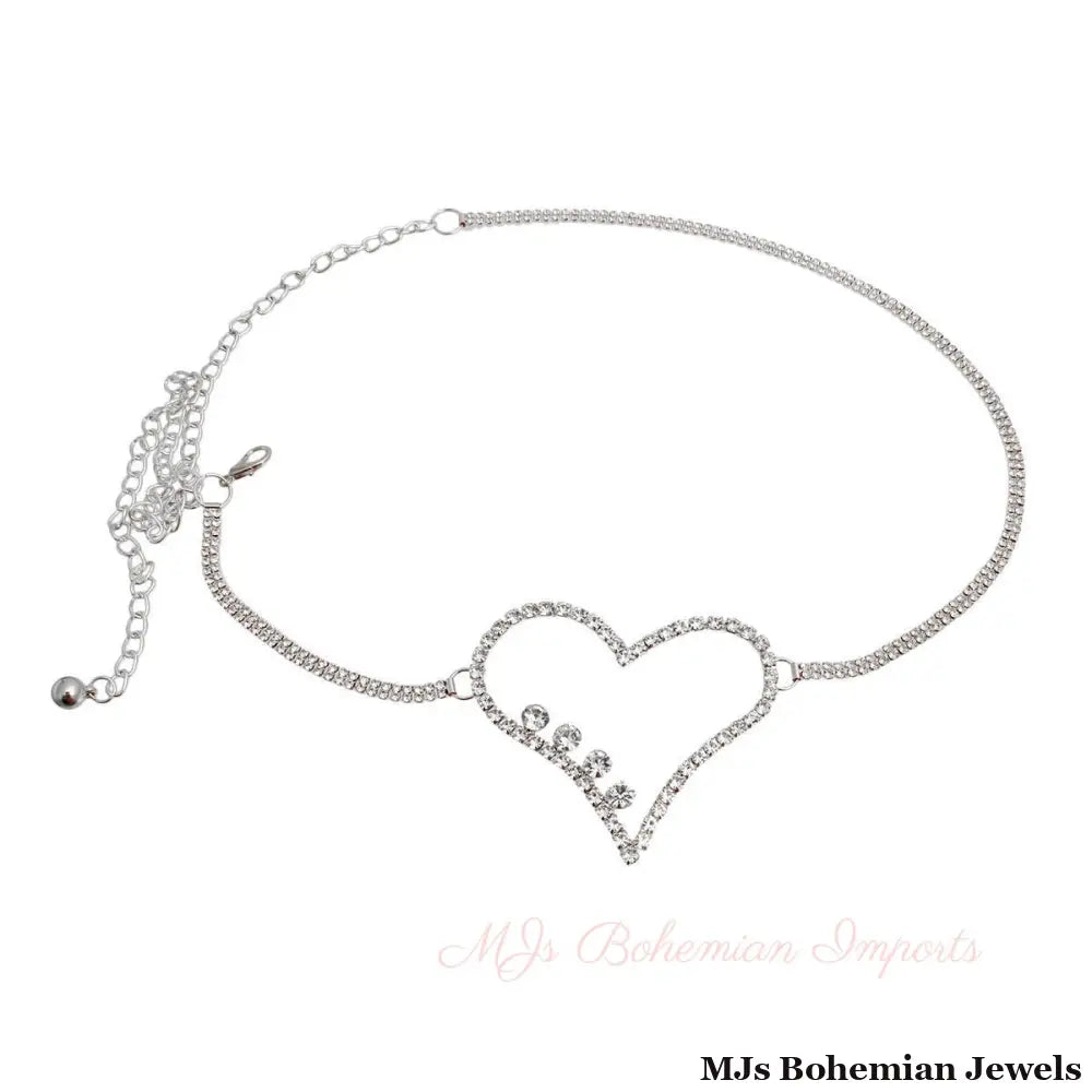 Silver Embellished Heart Chain Belt