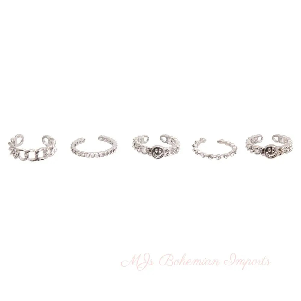 Silver Emoji 5 Pcs Rings