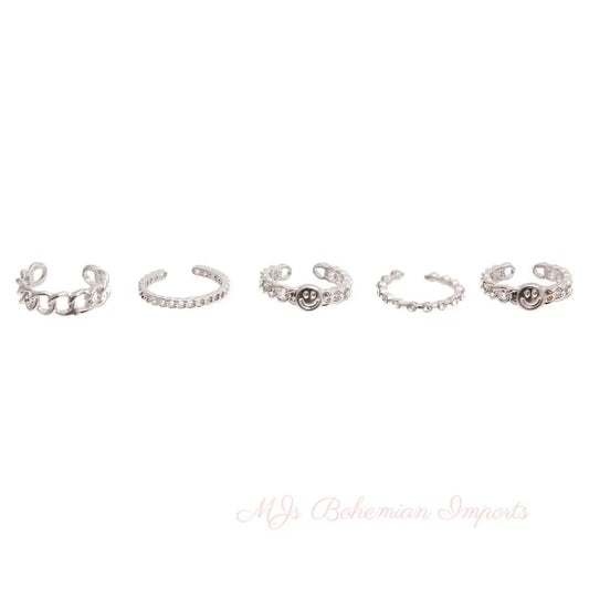 Silver Emoji 5 Pcs Rings