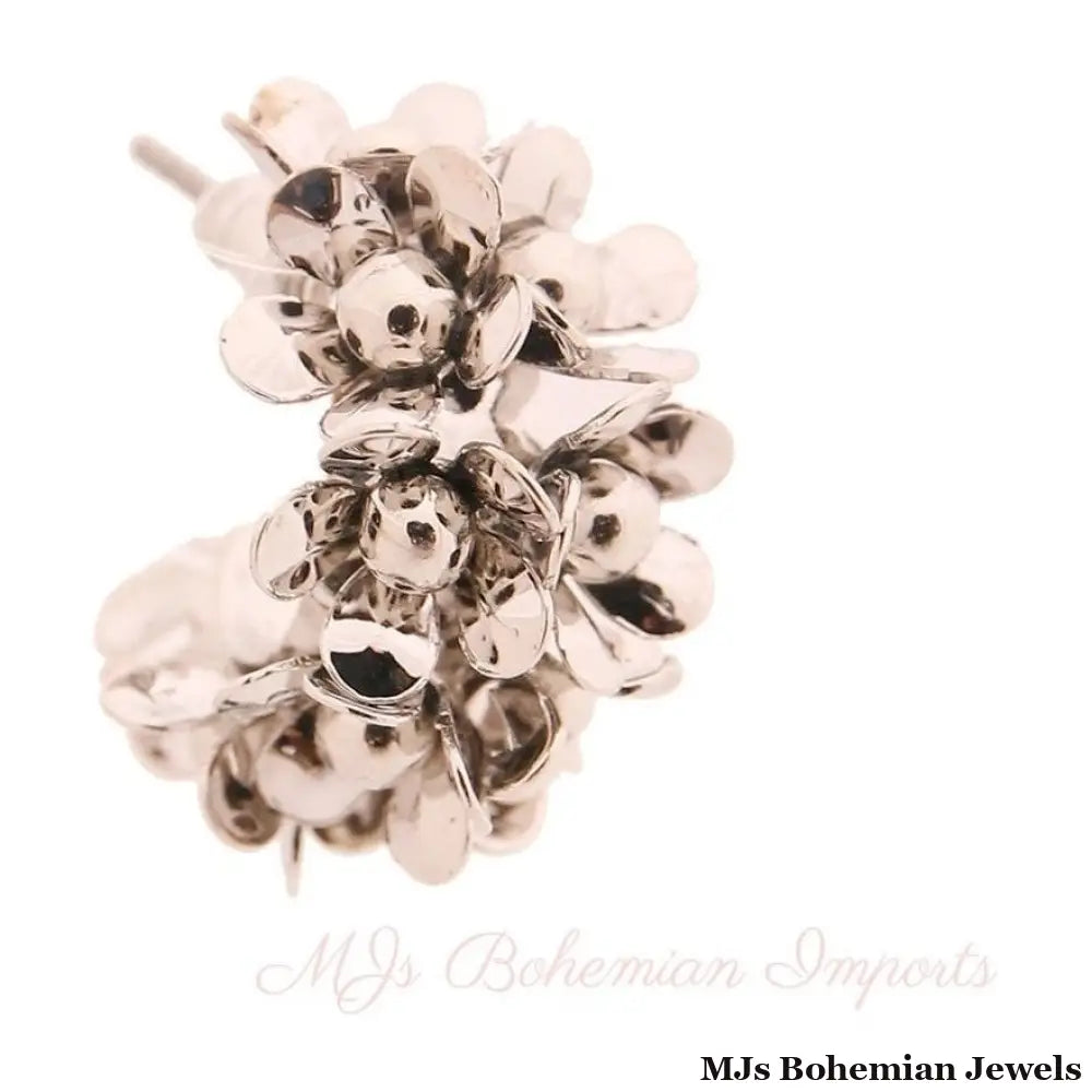 Silver Flower Hoop Earrings