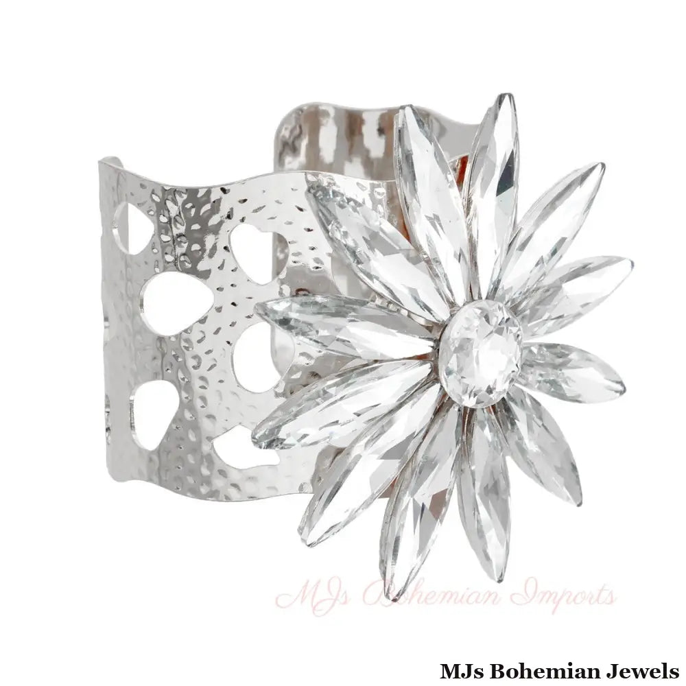 Silver Flower Open Cuff