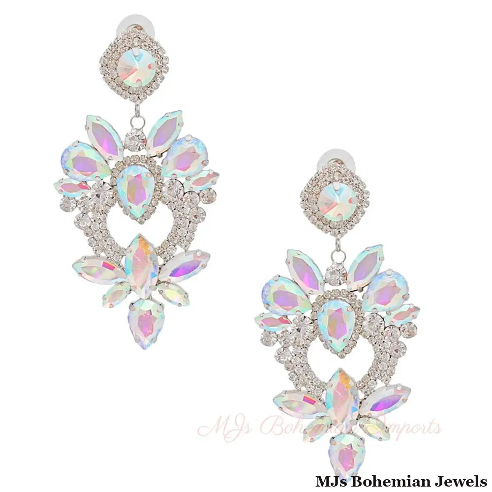 Silver Glass Crystal Heart Earrings