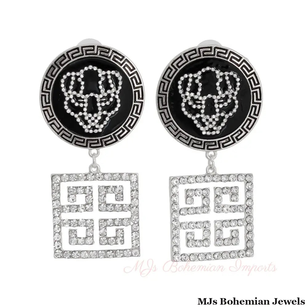 Silver Greek Tiger Charm Earrings