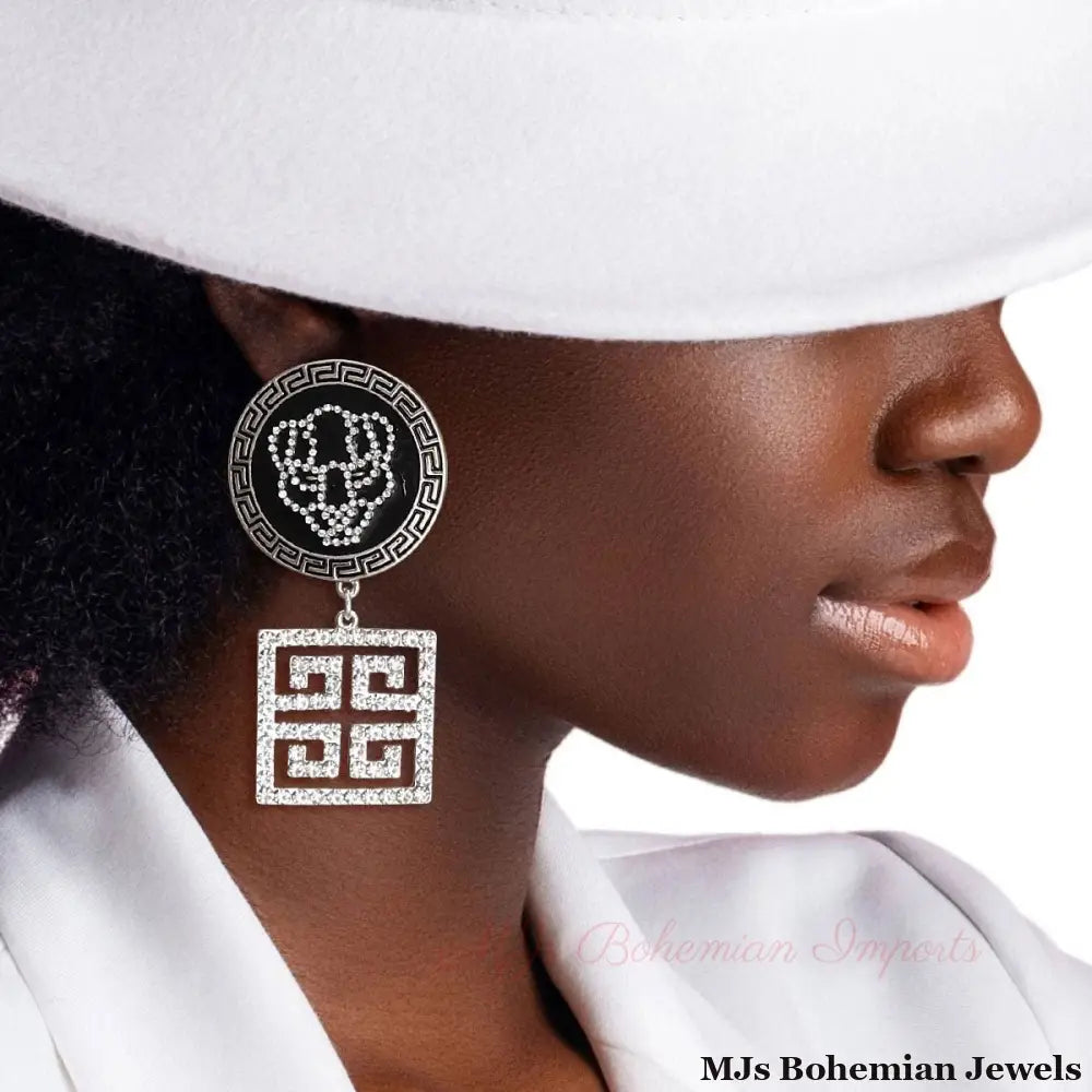 Silver Greek Tiger Charm Earrings