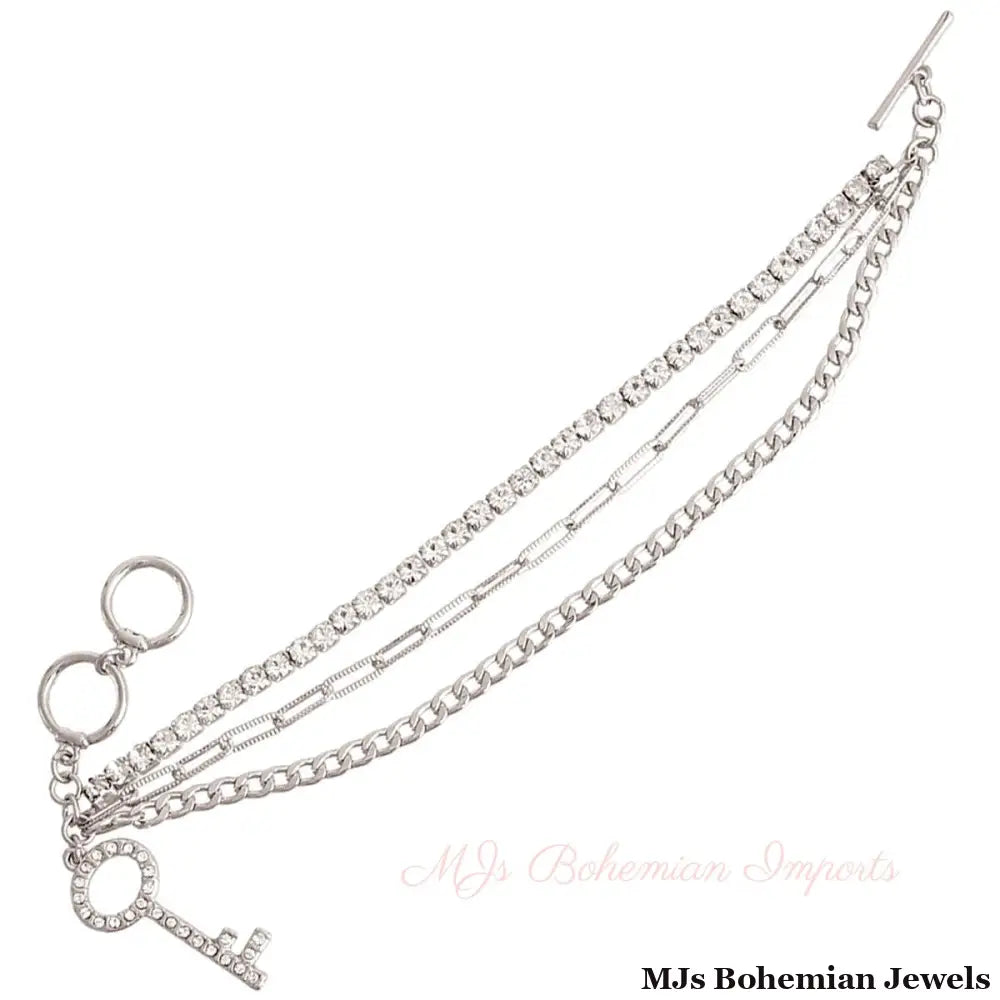 Silver Layered Chain Key Bracelet
