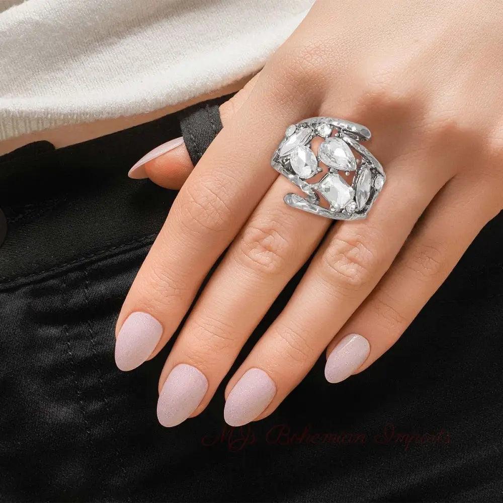 Loop Rings In Silver Silver Loop Crystal Ring – MJs Bohemian Jewels