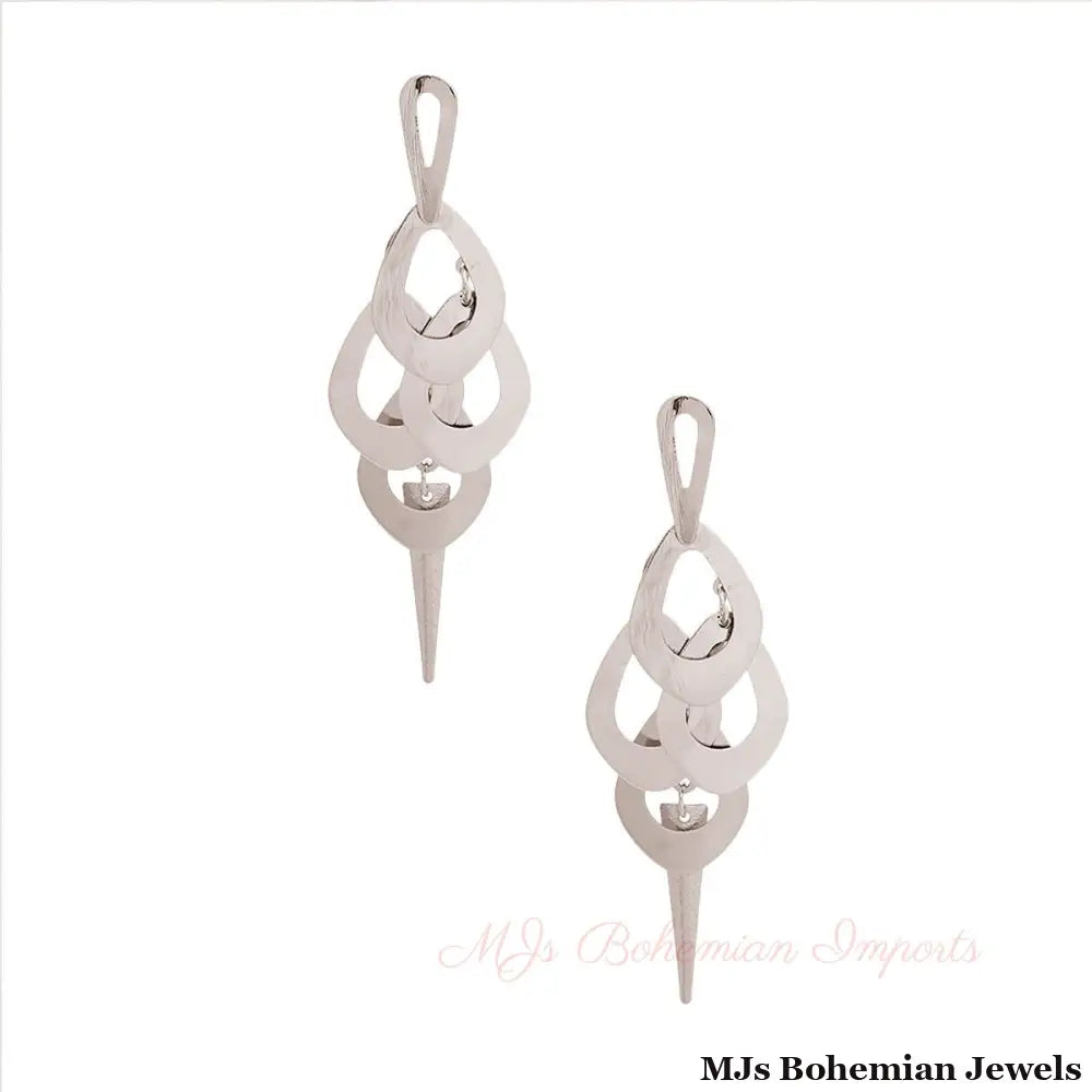 Silver Metal Teardrop Dangle Earrings