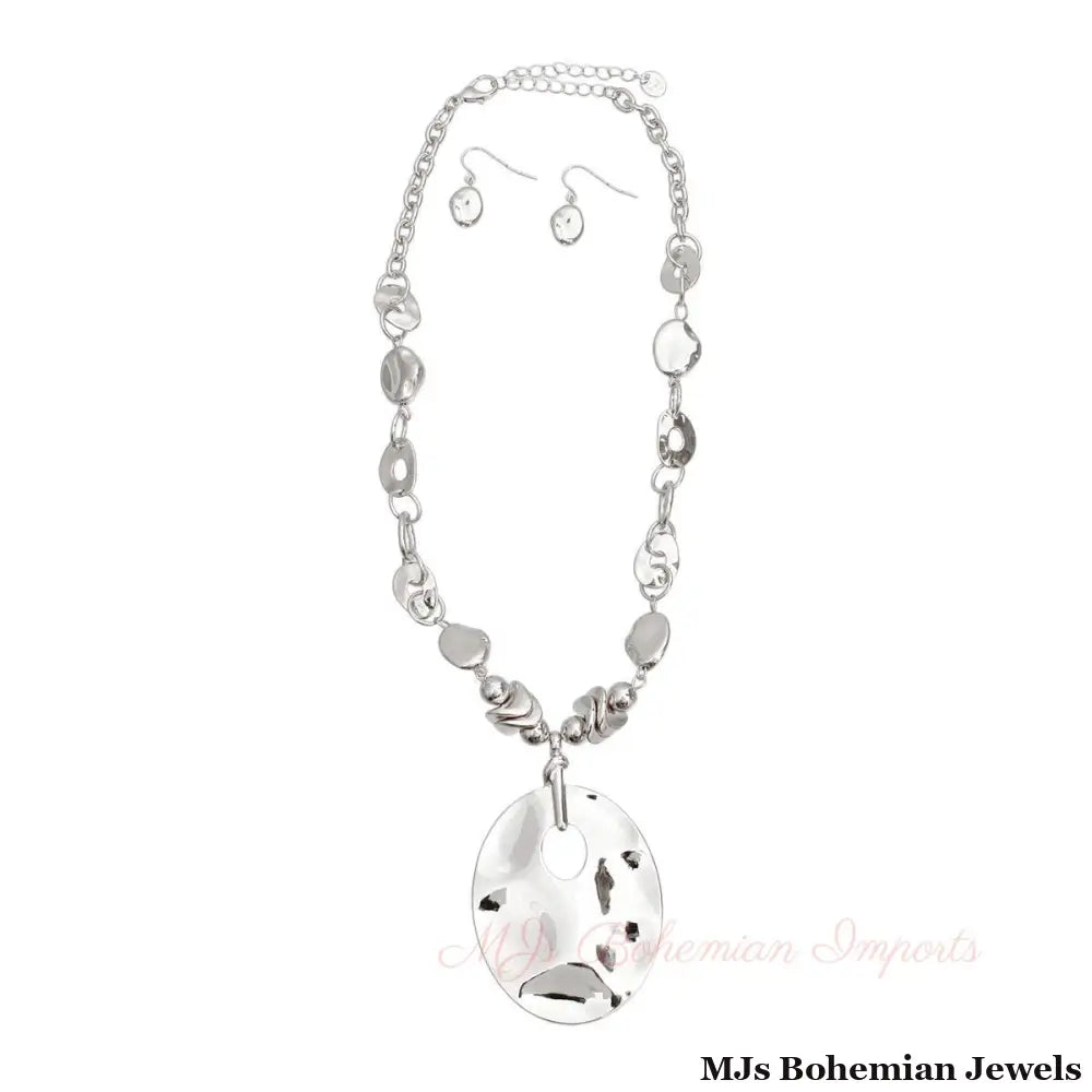 Silver Organic Link Pendant Necklace