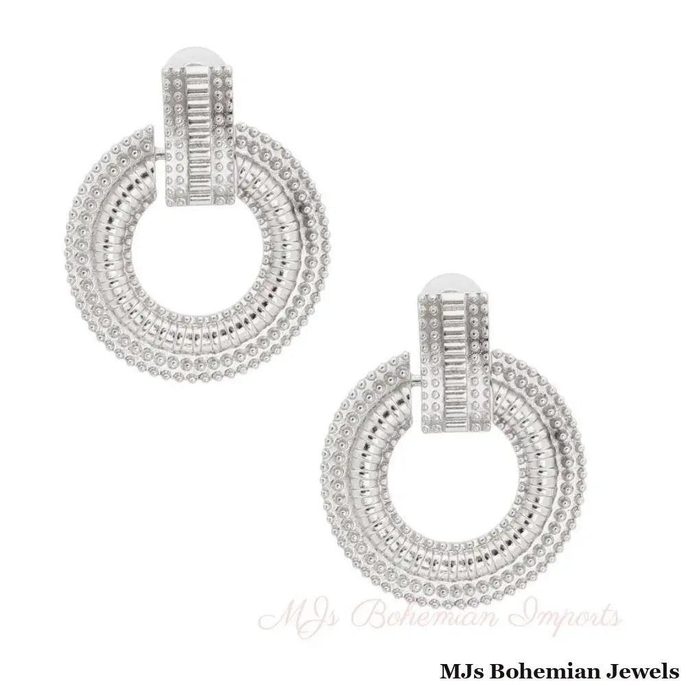 Silver Patterned Metal Circle Studs