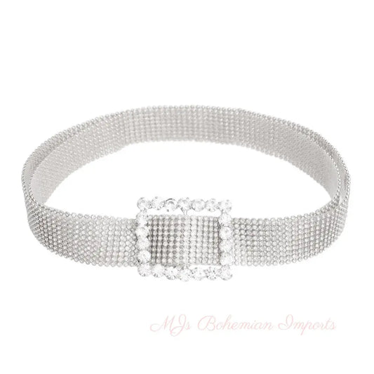 Silver Pave 9 Row Buckle Belt