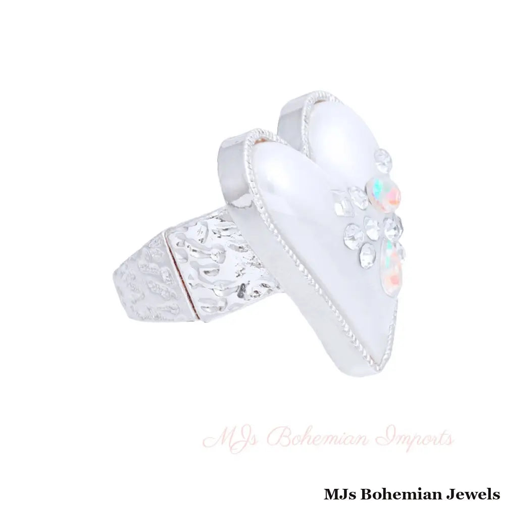 Silver Pearl Heart Ring