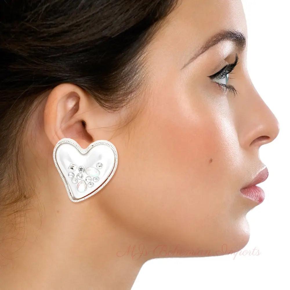 Silver Pearl Heart Studs