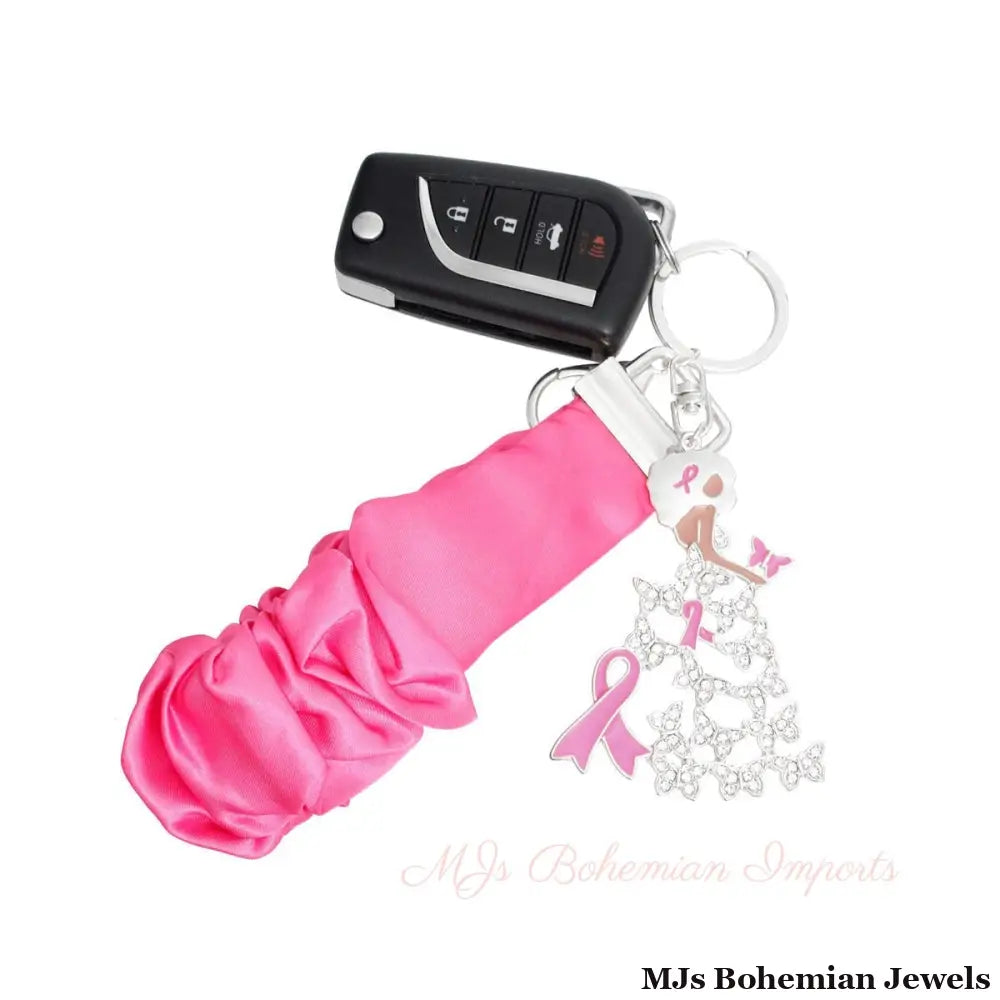 Silver Pink Wristlet Butterfly Keychain