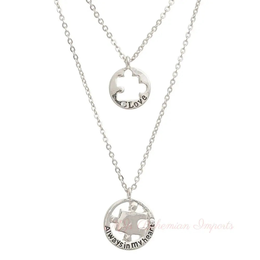 Silver Puzzle Cutout Layered Necklaces