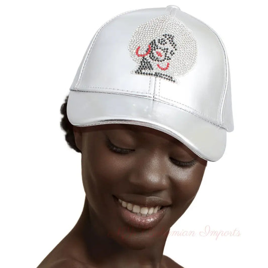 Silver Rhinestone Afro Woman Hat