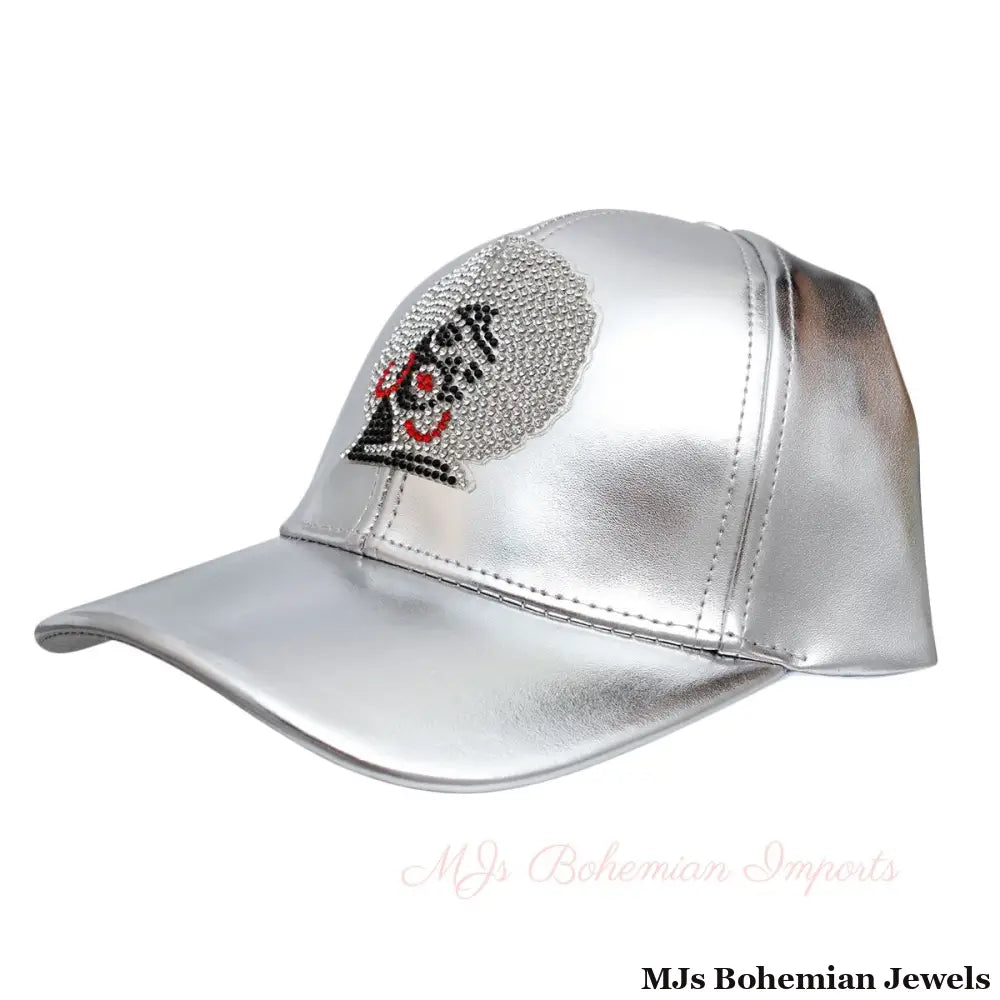 Silver Rhinestone Afro Woman Hat