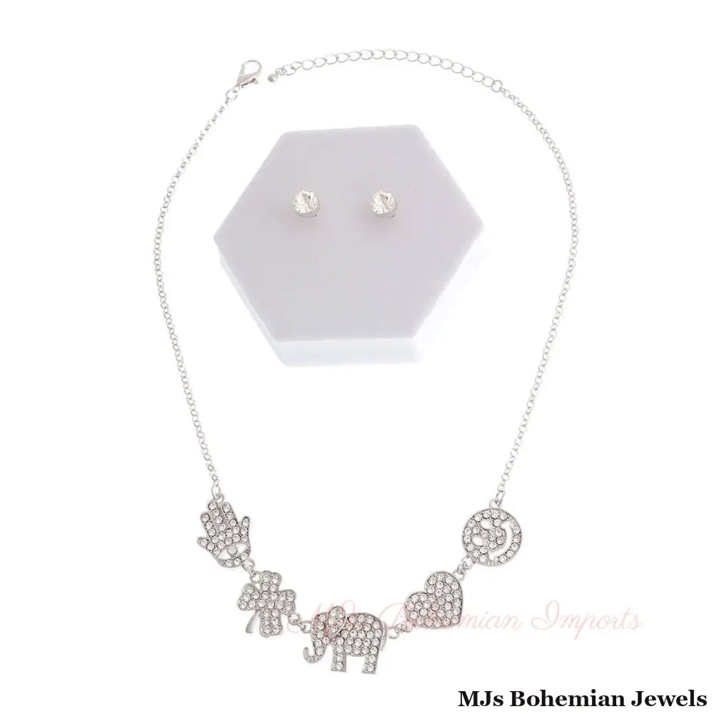 Silver Rhinestone Lucky Charm Set