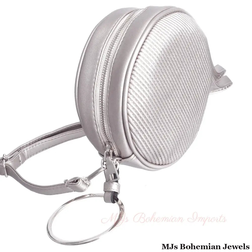 Silver Ribbed Circle Crossbody Wristlet