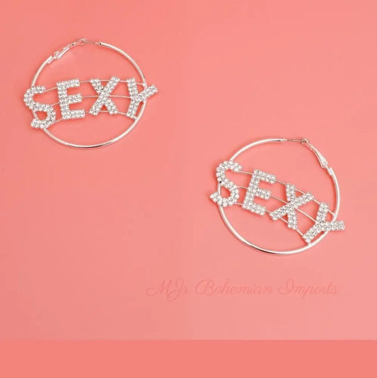Silver SEXY Rhinestone Hoops