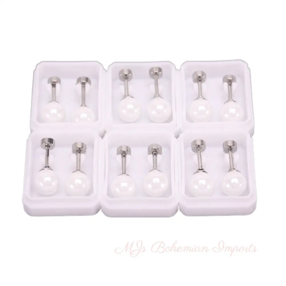Silver Stainless Steel Pearl Stud 6 Pack