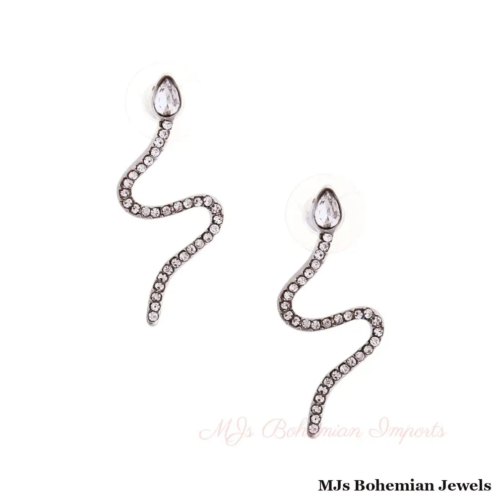 Silver Thin Wavy Snake Earrings