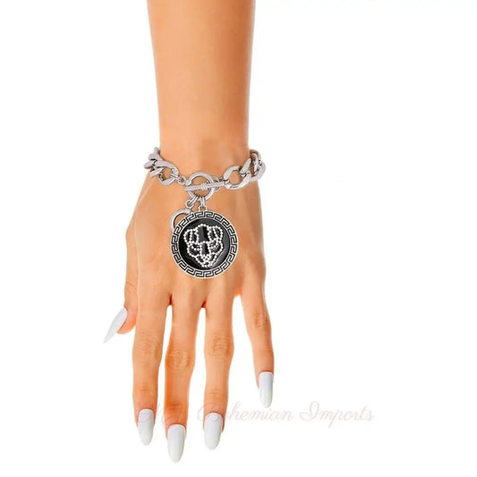 Silver Tiger Greek Medallion Bracelet