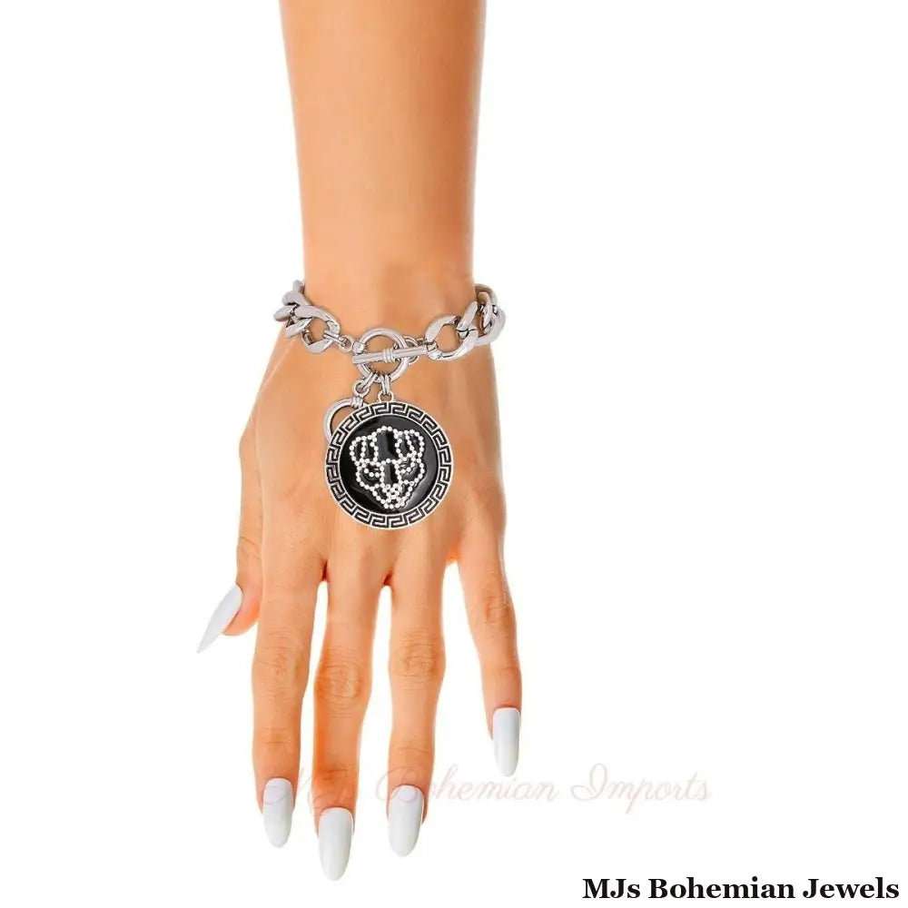Silver Tiger Greek Medallion Bracelet