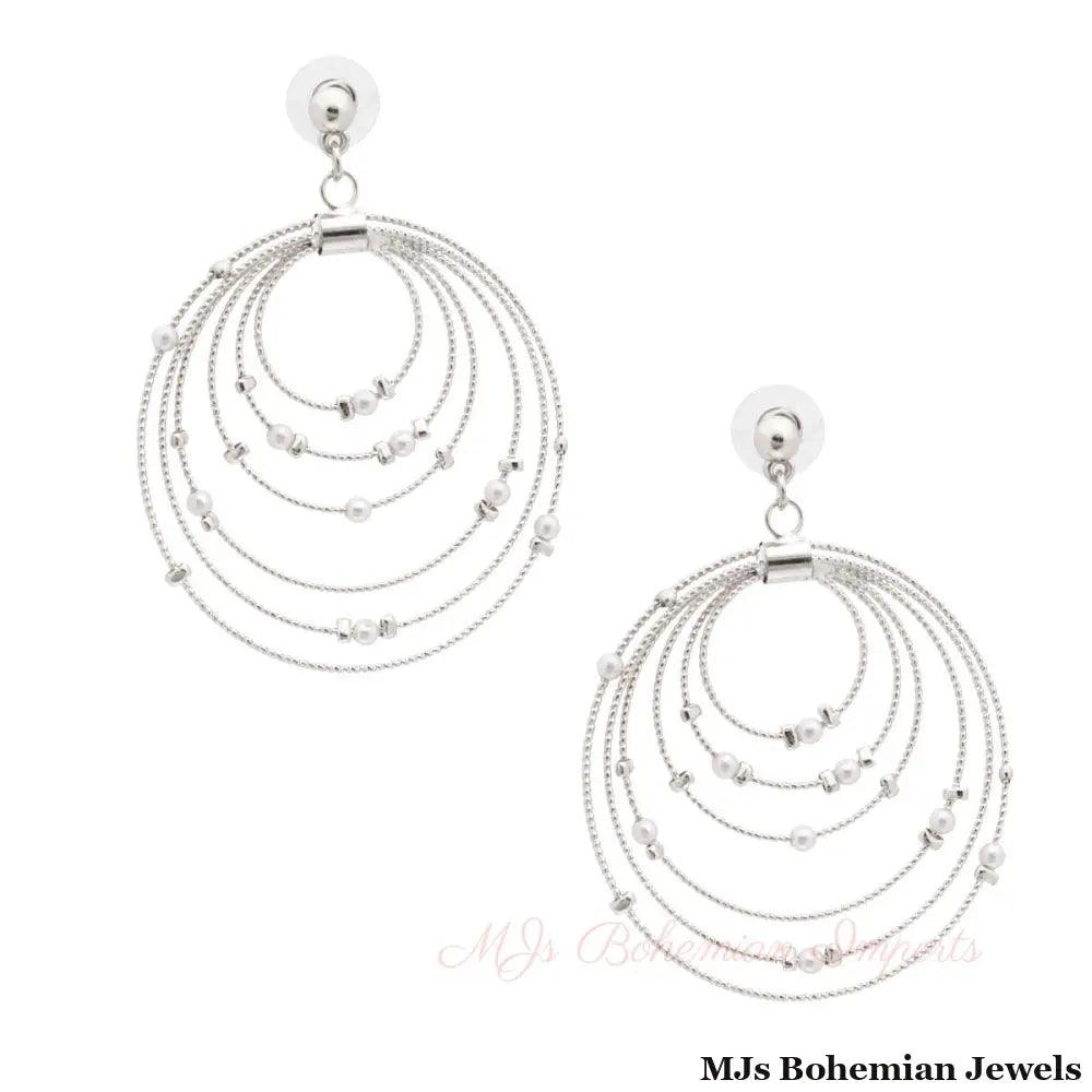 Silver White Pearl Ring Earrings