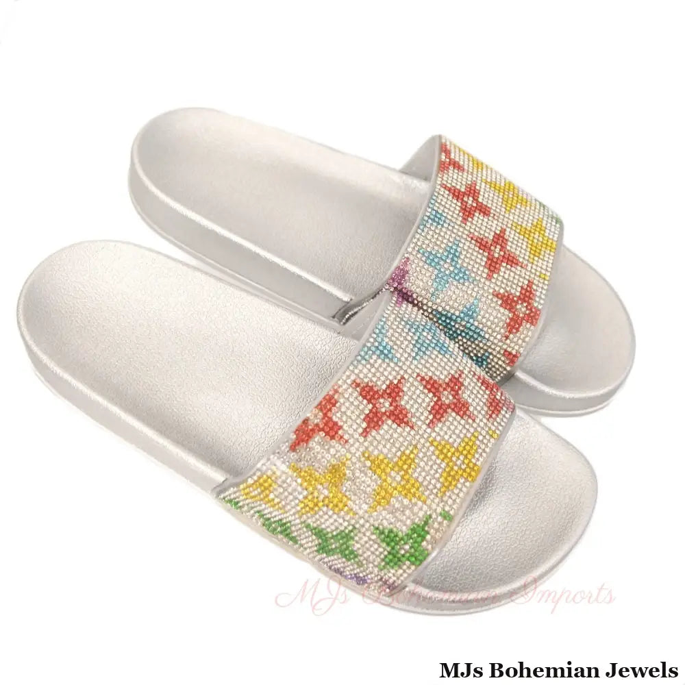 Size 12 Monogram Silver Slides