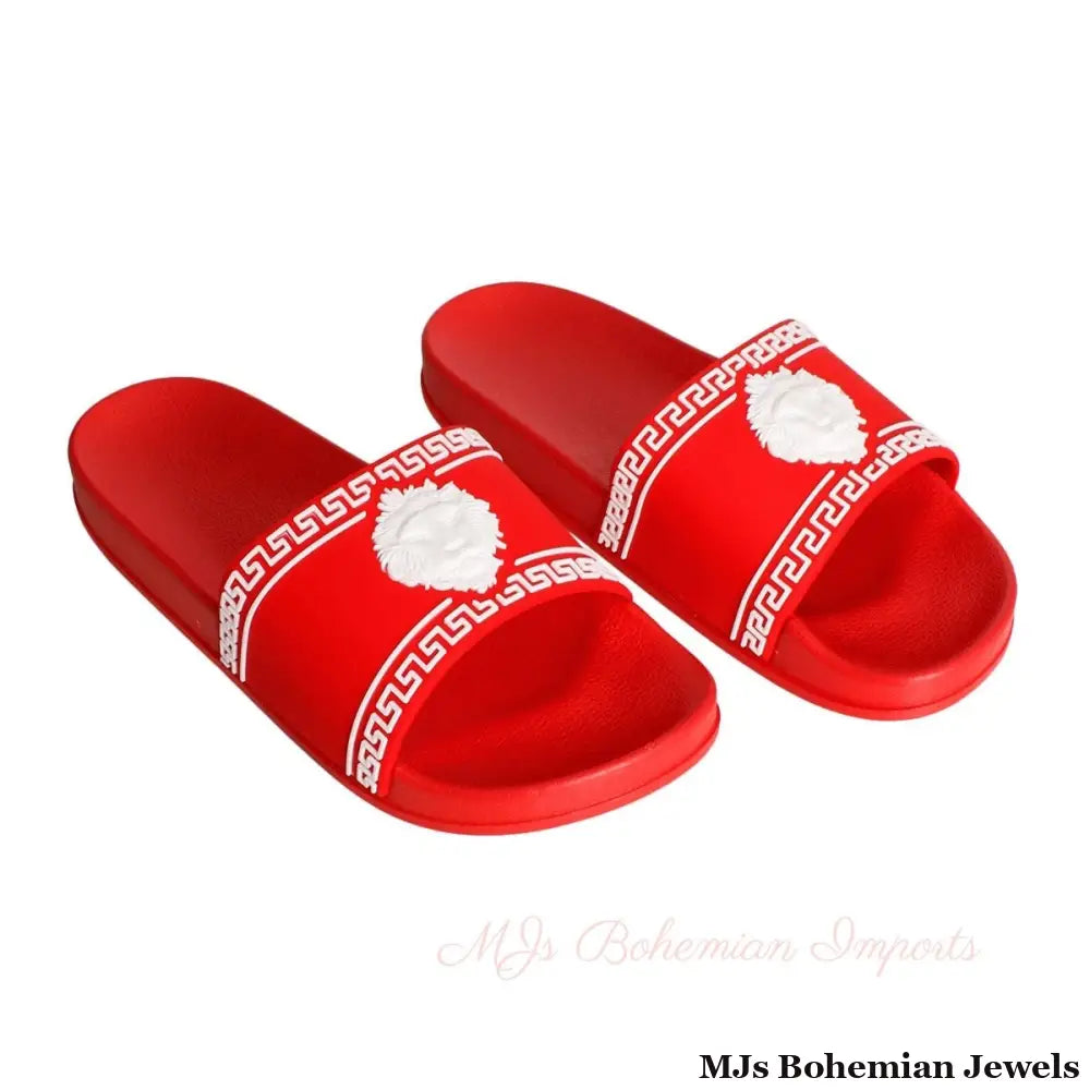 Size 8 Red Greek Key Slide