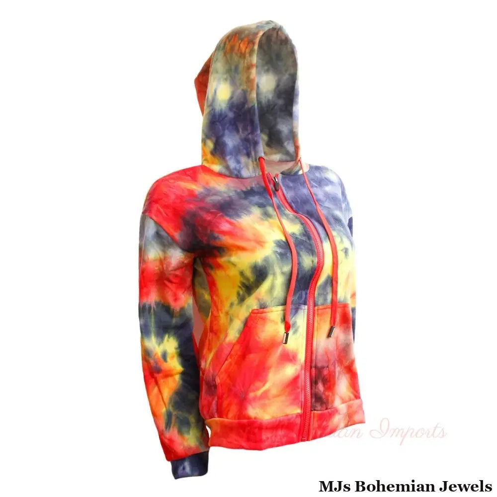 Small Red Tie Dye Zip Hoodie