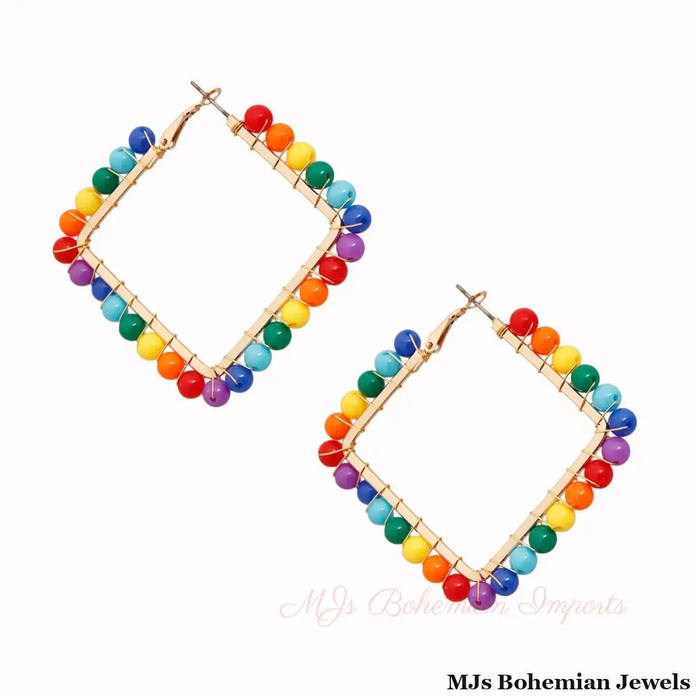 Square Rainbow Bead Earrings
