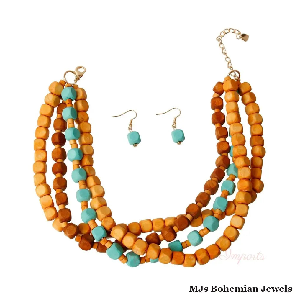 Square Wooden Bead Choker Set