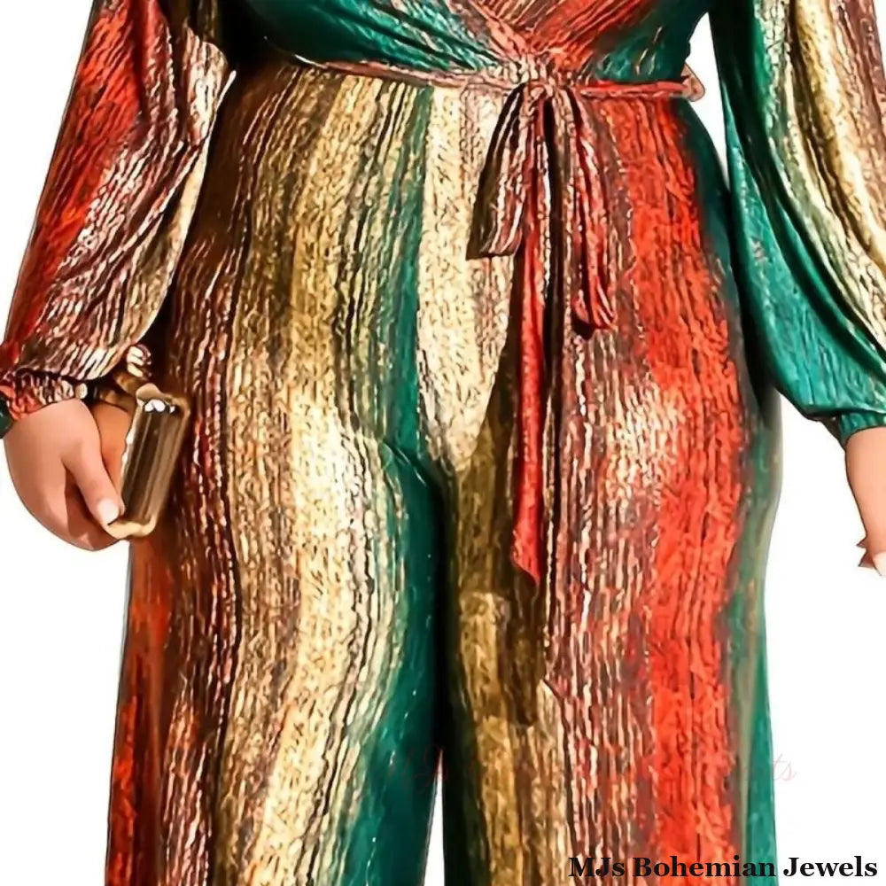 Striped 4XL Belted Jumpsuit