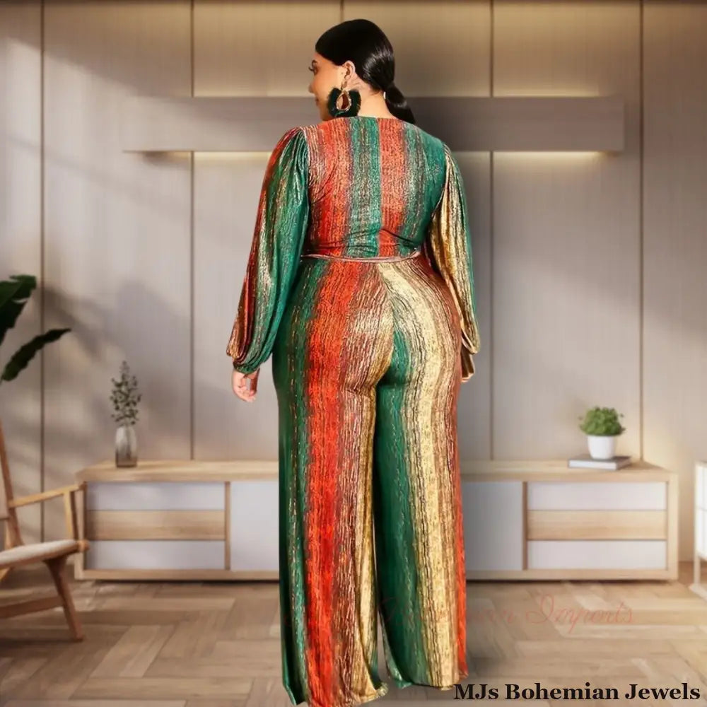 Striped 4XL Belted Jumpsuit