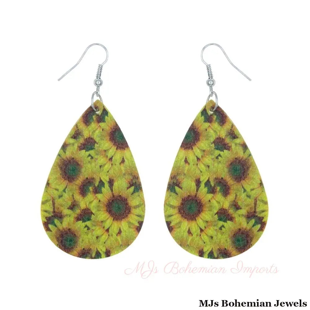 Sunflower Printed Teardrop Earrings