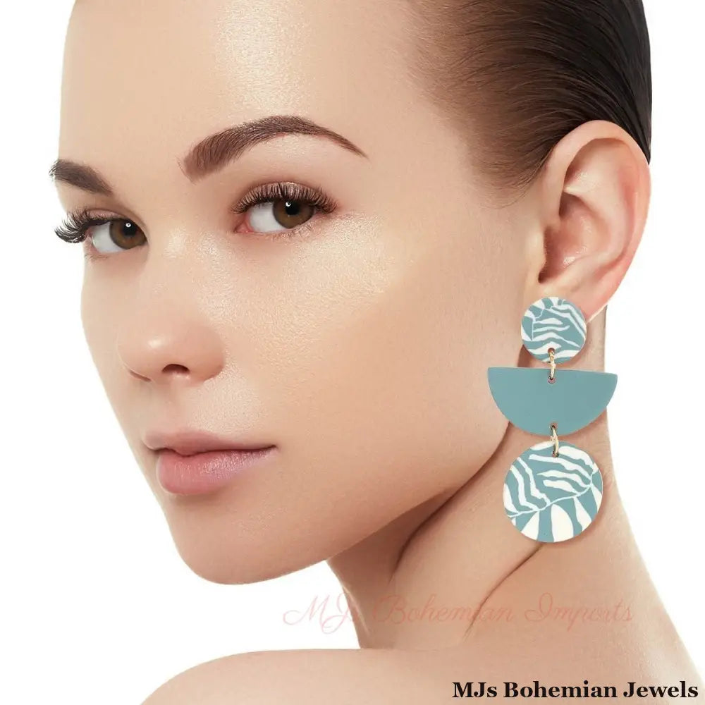 Teal Clay Leaf Pattern Earrings