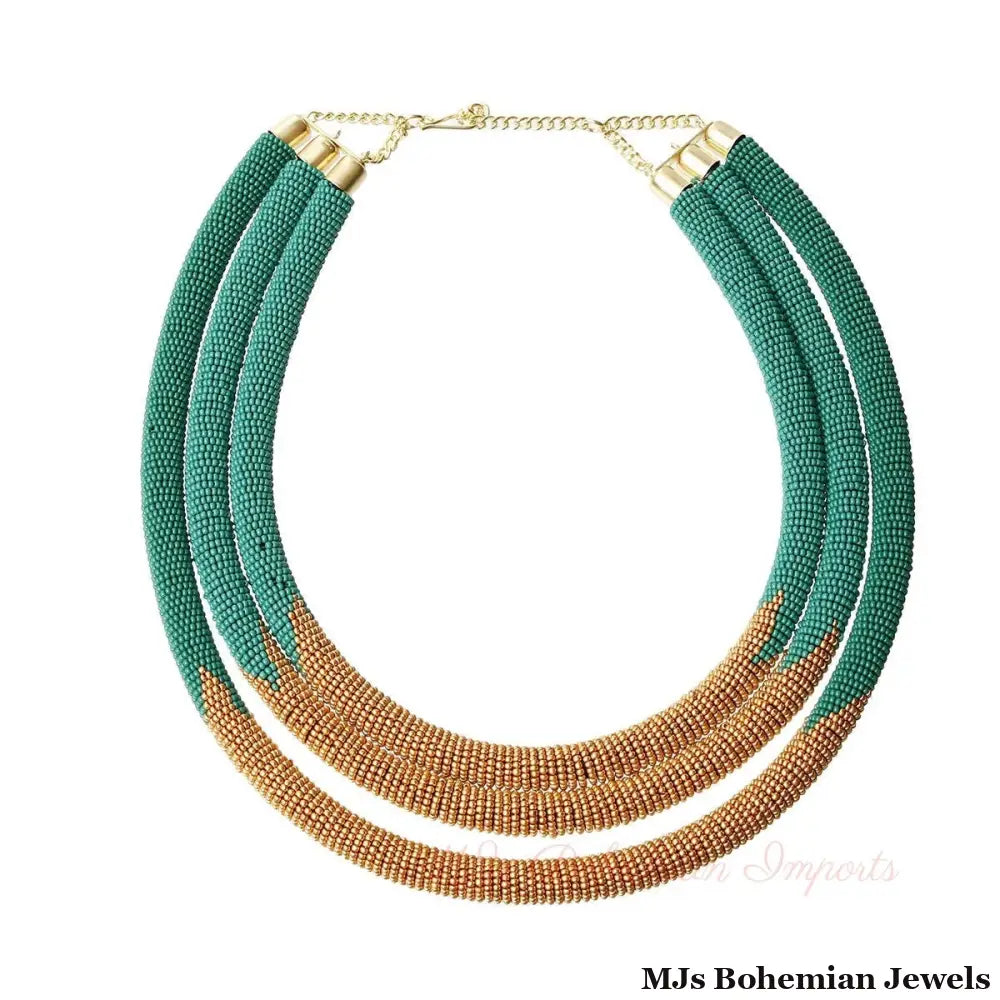 Teal Zulu Maasai Beaded Necklace