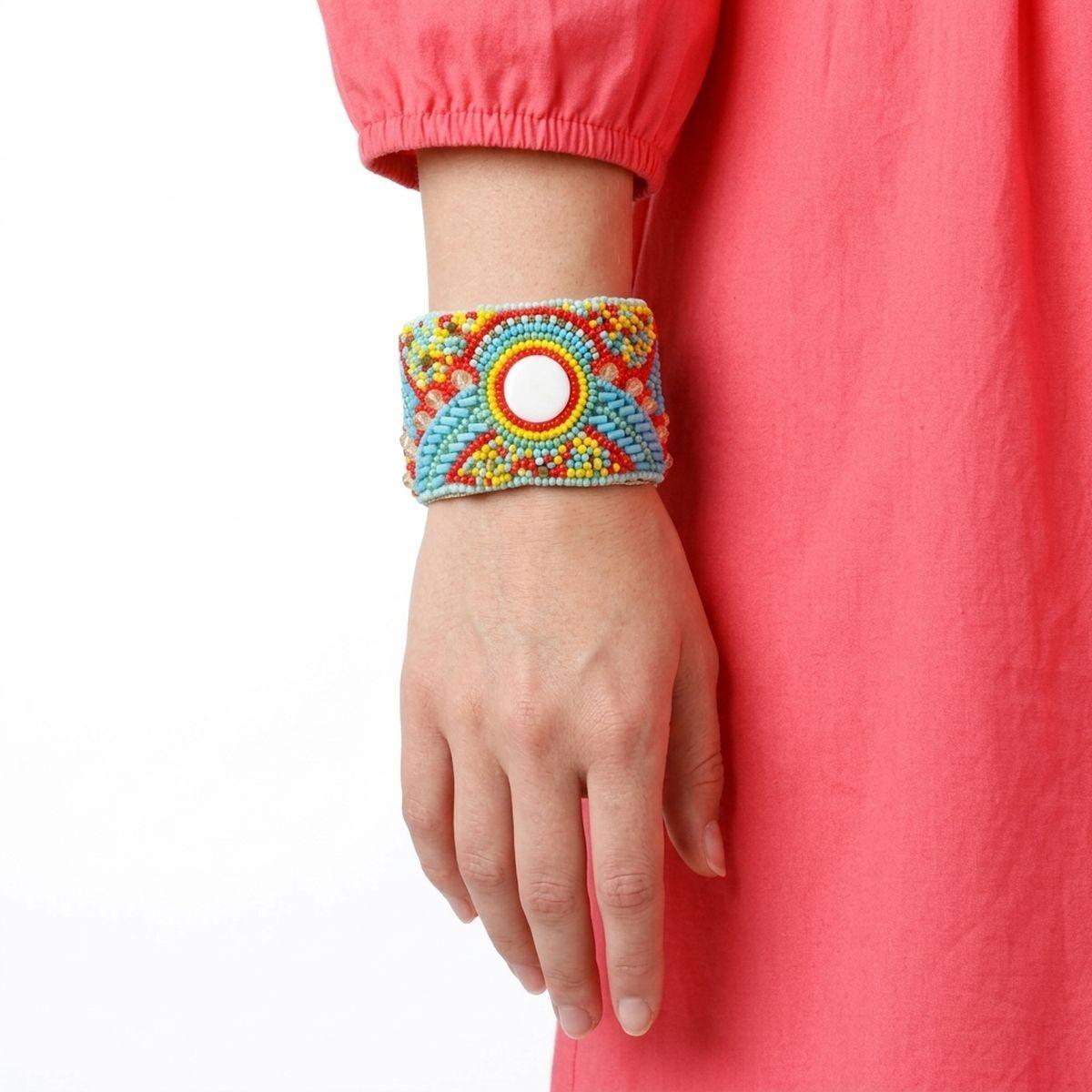 Cuff Boho Tribal Cabochon Turquoise Bead Bracelet